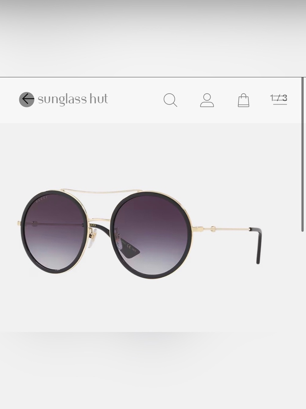 Gucci Round Sunglasses - Black/Gold with Gradient Purple Lenses - BRAND NEW